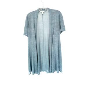 Eileen Fisher Blue Lightweight Relaxed Linen Crepe Shimmer Long Cardigan Size XS
